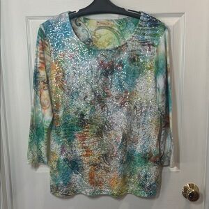 Impulse California Multicolor 3/4 Sleeve Top with Sequins- XL